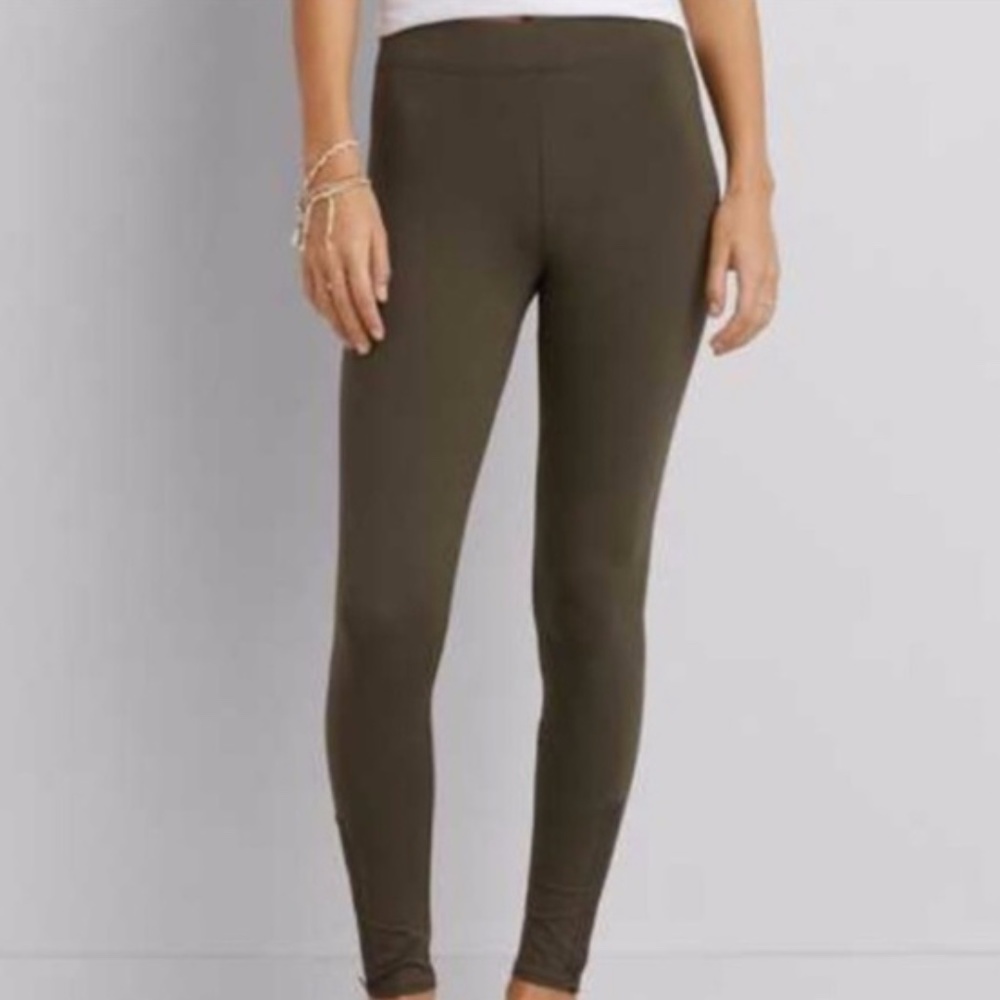 American Eagle Outfitters Olive Green Leggings Hi Rise Exposed Zipper at Ankle M